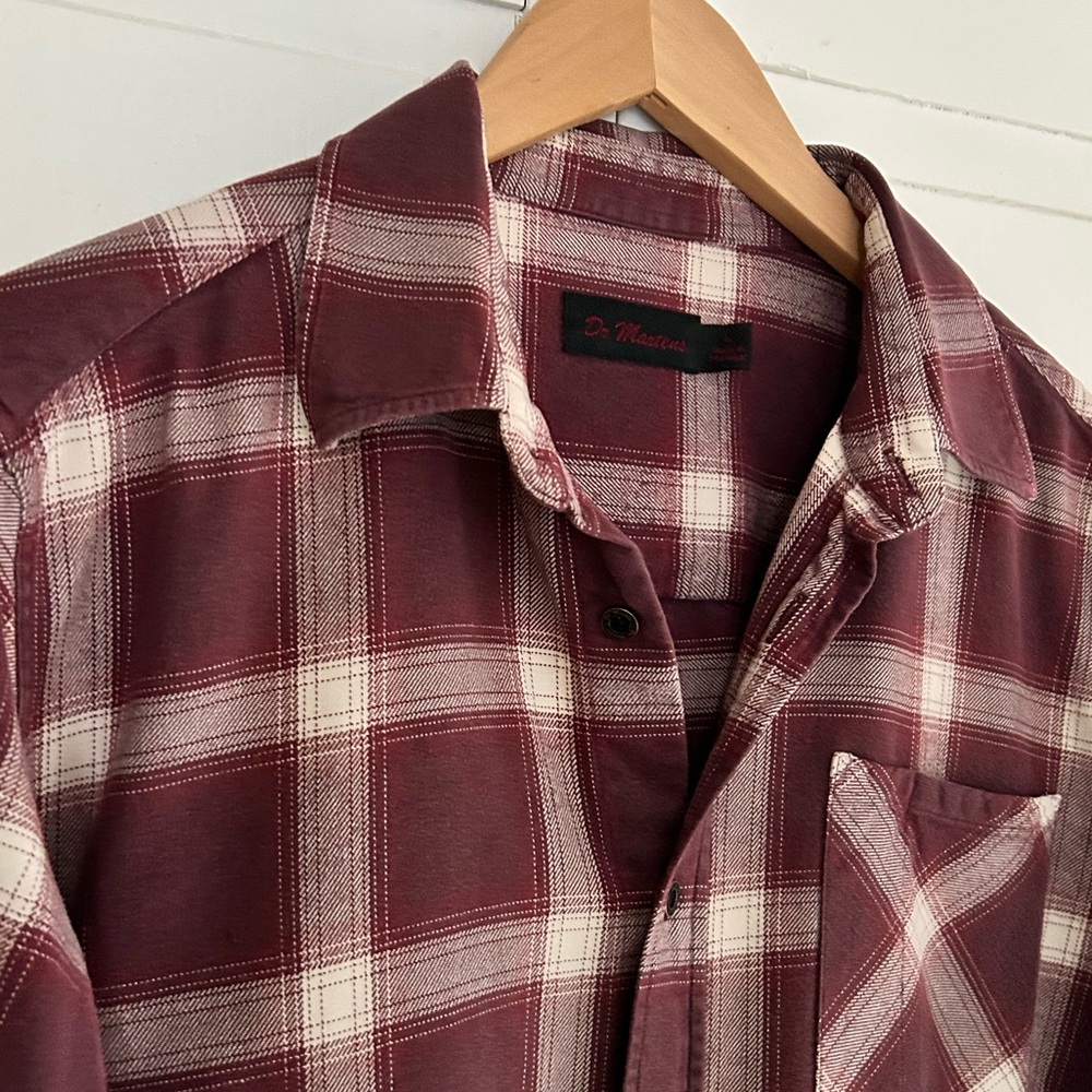Dr. Martens Burgundy And White Plaid Casual Button Down Shirt View 4